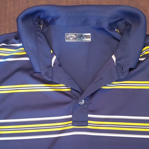 Callaway Blue Polo with Yellow and White Stripes - Picture 1 of 3